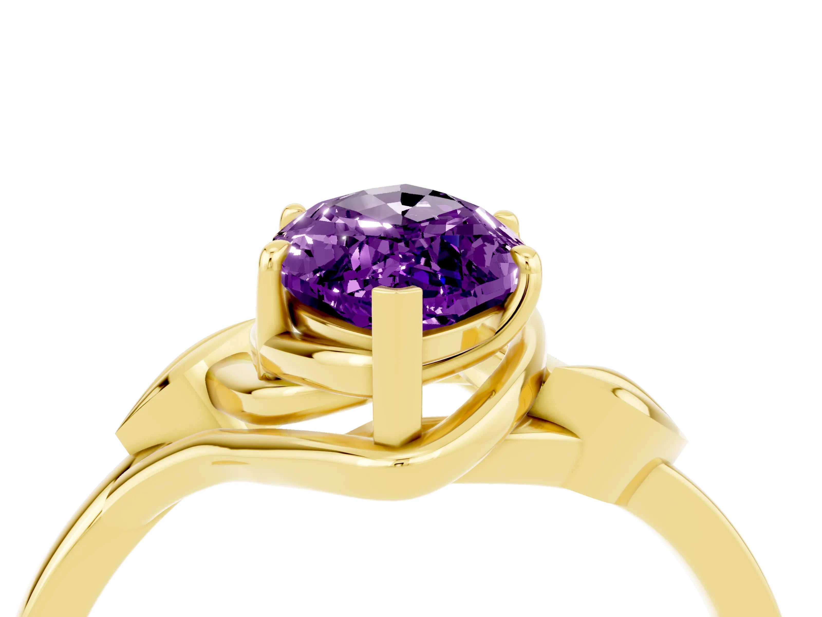 Yellow gold Marquise Cut Amethyst Solitaire Ring with Twist Band and Four-Prong Setting_28