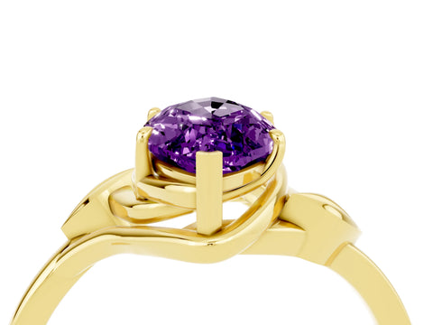 Yellow gold Marquise Cut Amethyst Solitaire Ring with Twist Band and Four-Prong Setting_28