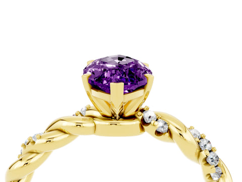 Yellow gold Marquise Cut Amethyst Solitaire Ring with Twisted Band and Pavé Accents_4