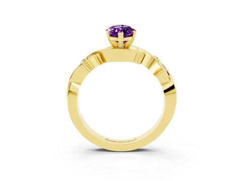 Yellow gold Marquise Cut Amethyst Solitaire Ring with Twisted Band and Prong Setting_3