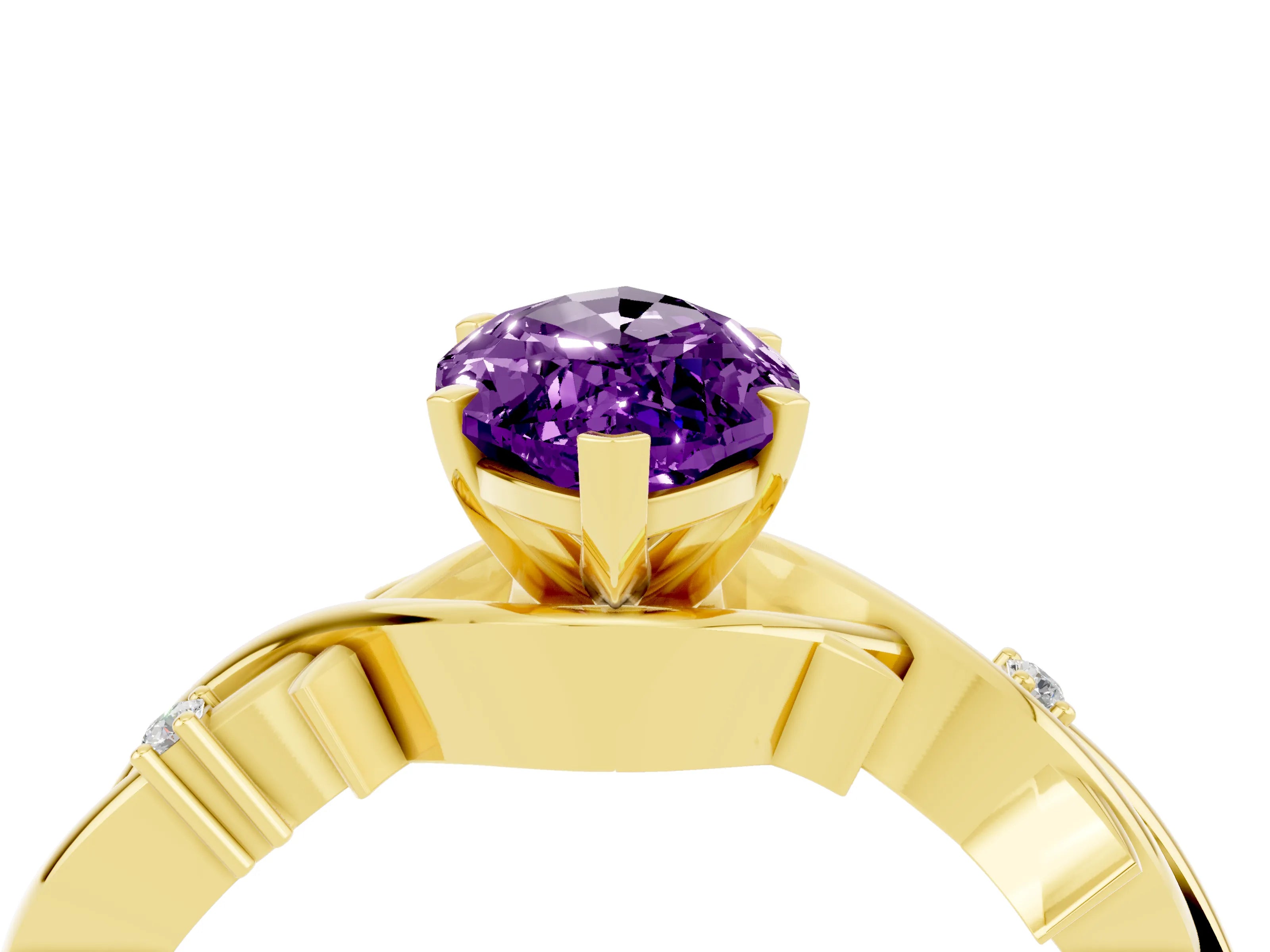 Yellow gold Marquise Cut Amethyst Solitaire Ring with Twisted Band and Prong Setting_4