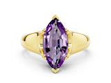 Yellow gold Marquise Cut Amethyst Solitaire Ring with Wide Band and Prong Setting
