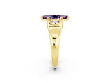 Yellow gold Marquise Cut Amethyst Solitaire Ring with Wide Band and Prong Setting_2
