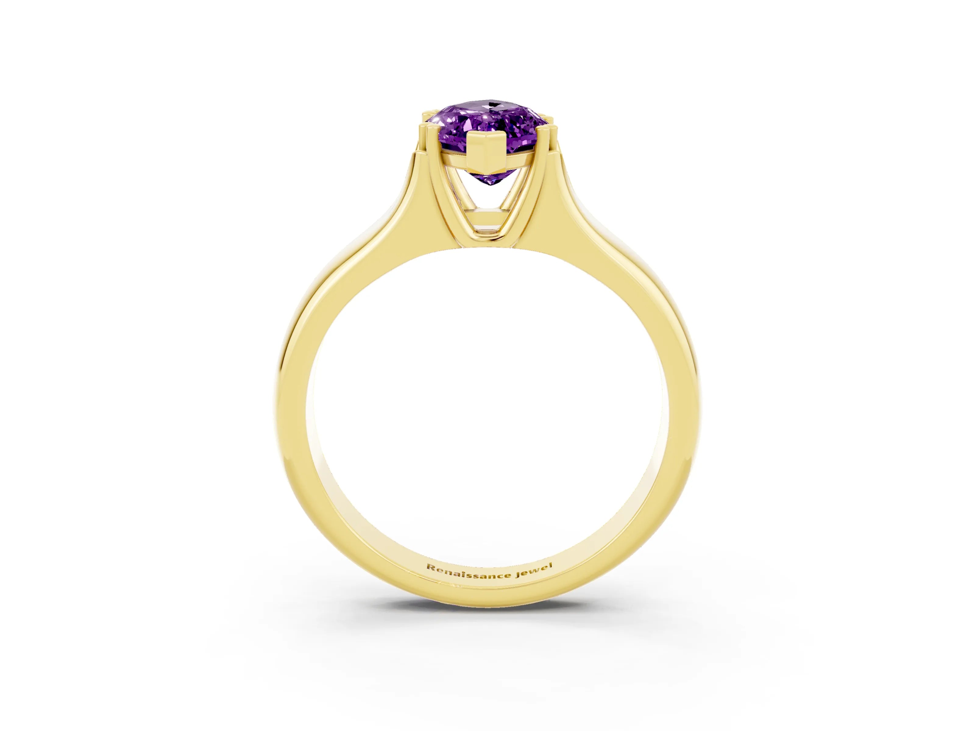 Yellow gold Marquise Cut Amethyst Solitaire Ring with Wide Band and Prong Setting_3
