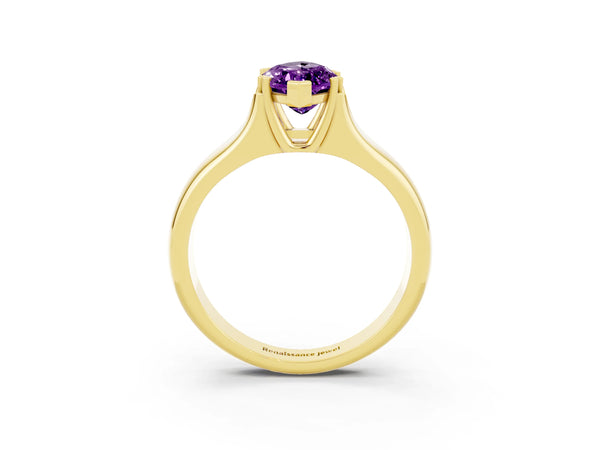 Yellow gold Marquise Cut Amethyst Solitaire Ring with Wide Band and Prong Setting
