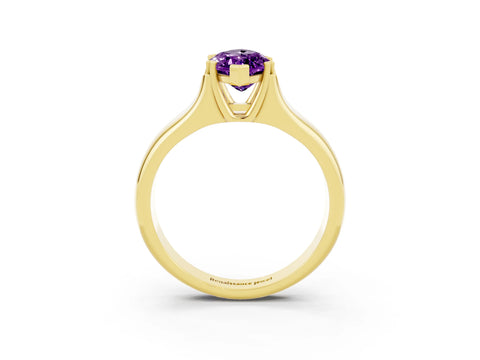 Yellow gold Marquise Cut Amethyst Solitaire Ring with Wide Band and Prong Setting_3