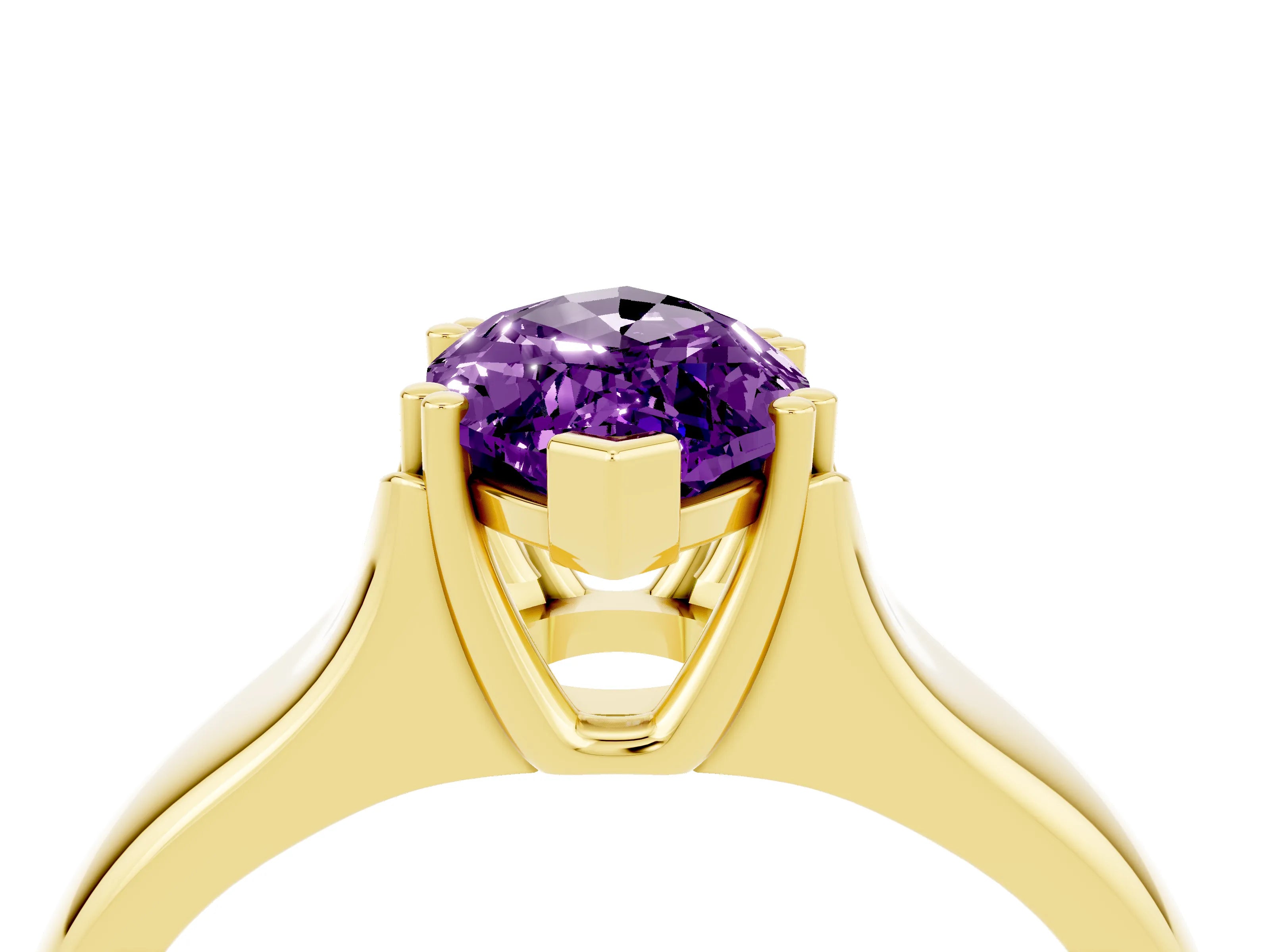 Yellow gold Marquise Cut Amethyst Solitaire Ring with Wide Band and Prong Setting_4