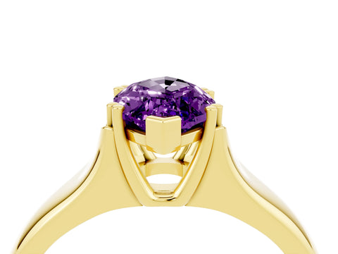 Yellow gold Marquise Cut Amethyst Solitaire Ring with Wide Band and Prong Setting_4