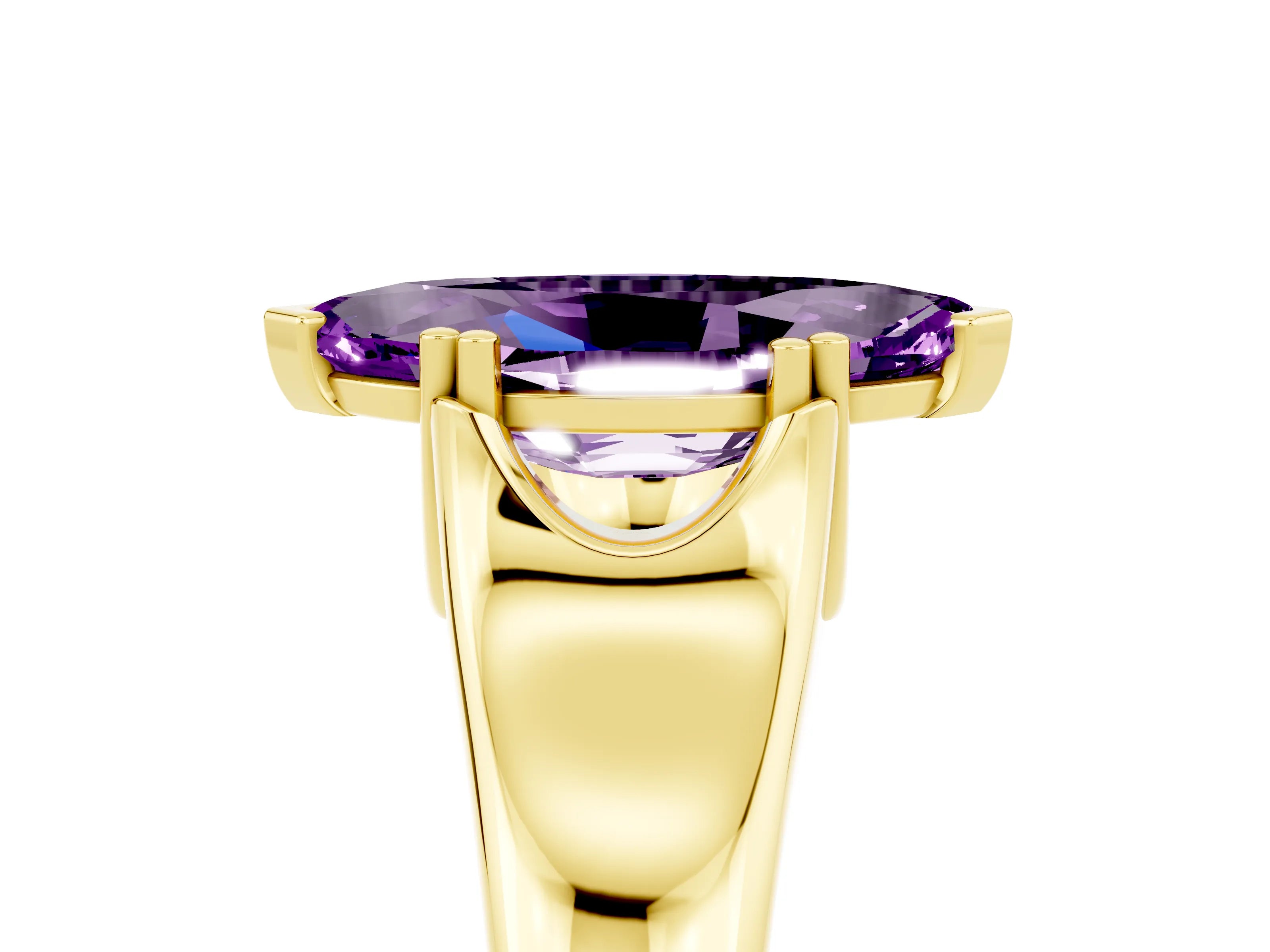 Yellow gold Marquise Cut Amethyst Solitaire Ring with Wide Band and Prong Setting_5