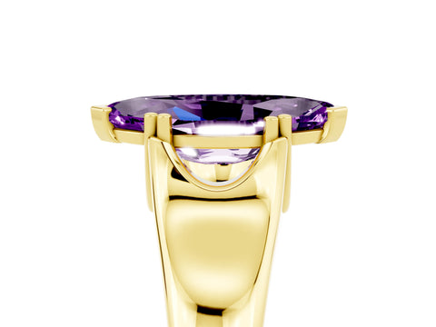 Yellow gold Marquise Cut Amethyst Solitaire Ring with Wide Band and Prong Setting_5