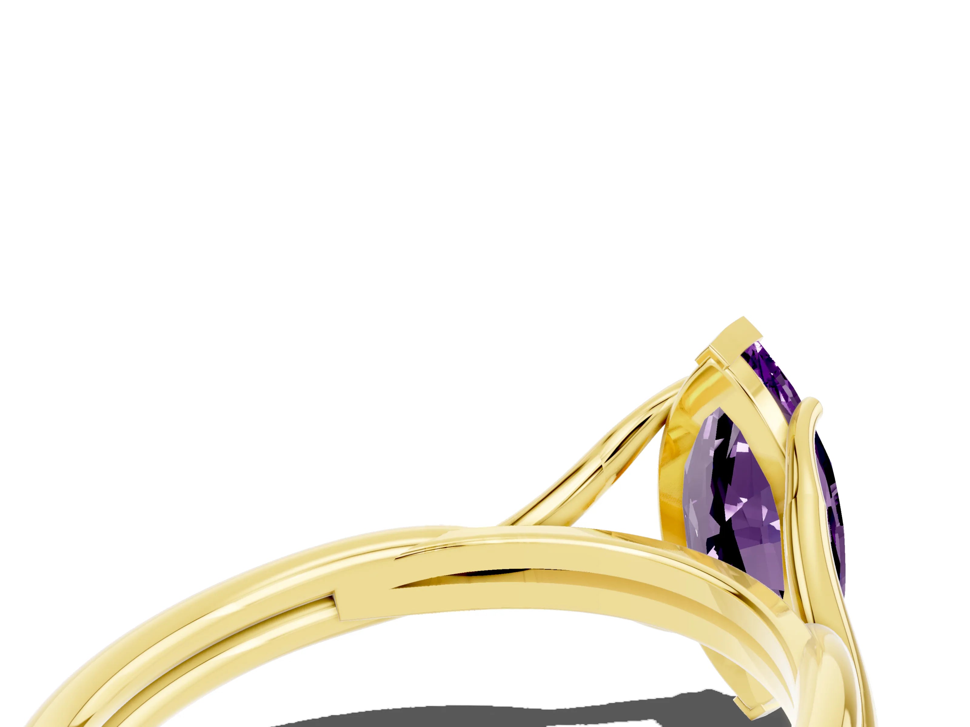 Yellow gold Marquise Cut Amethyst Solitaire Twist Band Prong Setting Ring_60