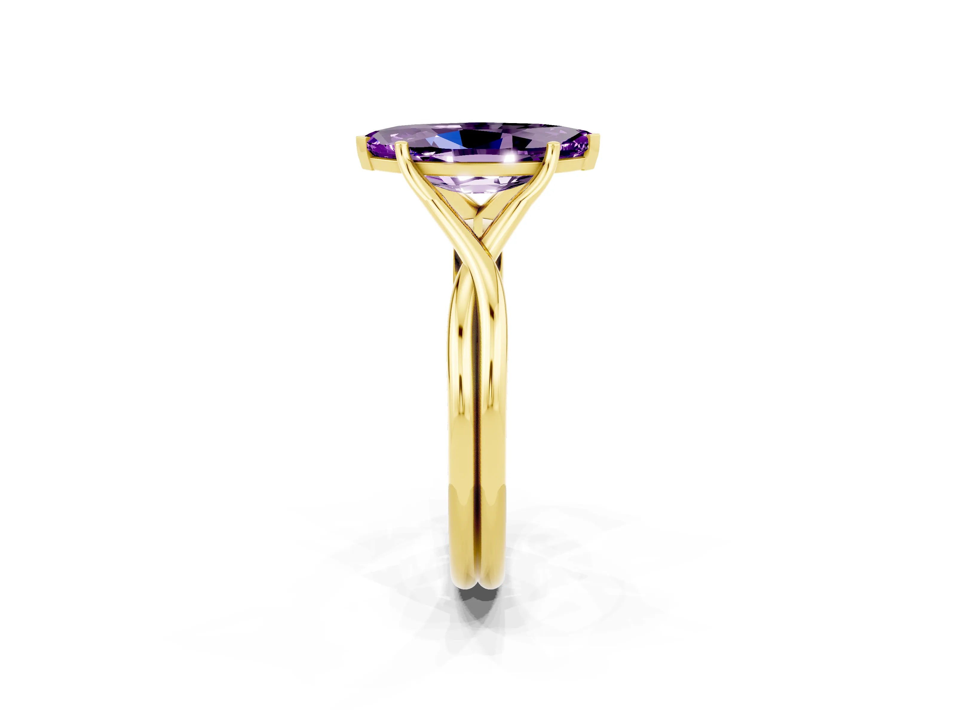 Yellow gold Marquise Cut Amethyst Solitaire Twist Band Prong Setting Ring_62