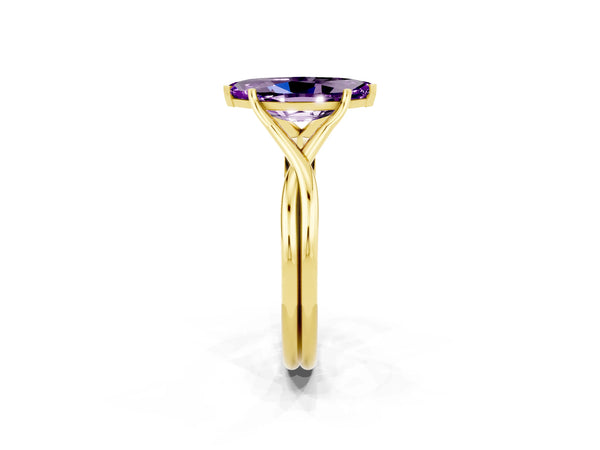 Yellow gold Marquise Cut Amethyst Solitaire Twist Band Prong Setting Ring