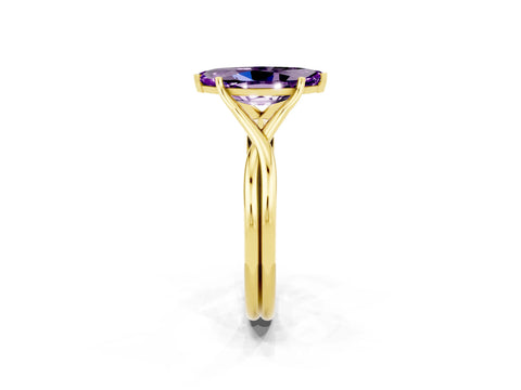 Yellow gold Marquise Cut Amethyst Solitaire Twist Band Prong Setting Ring_62