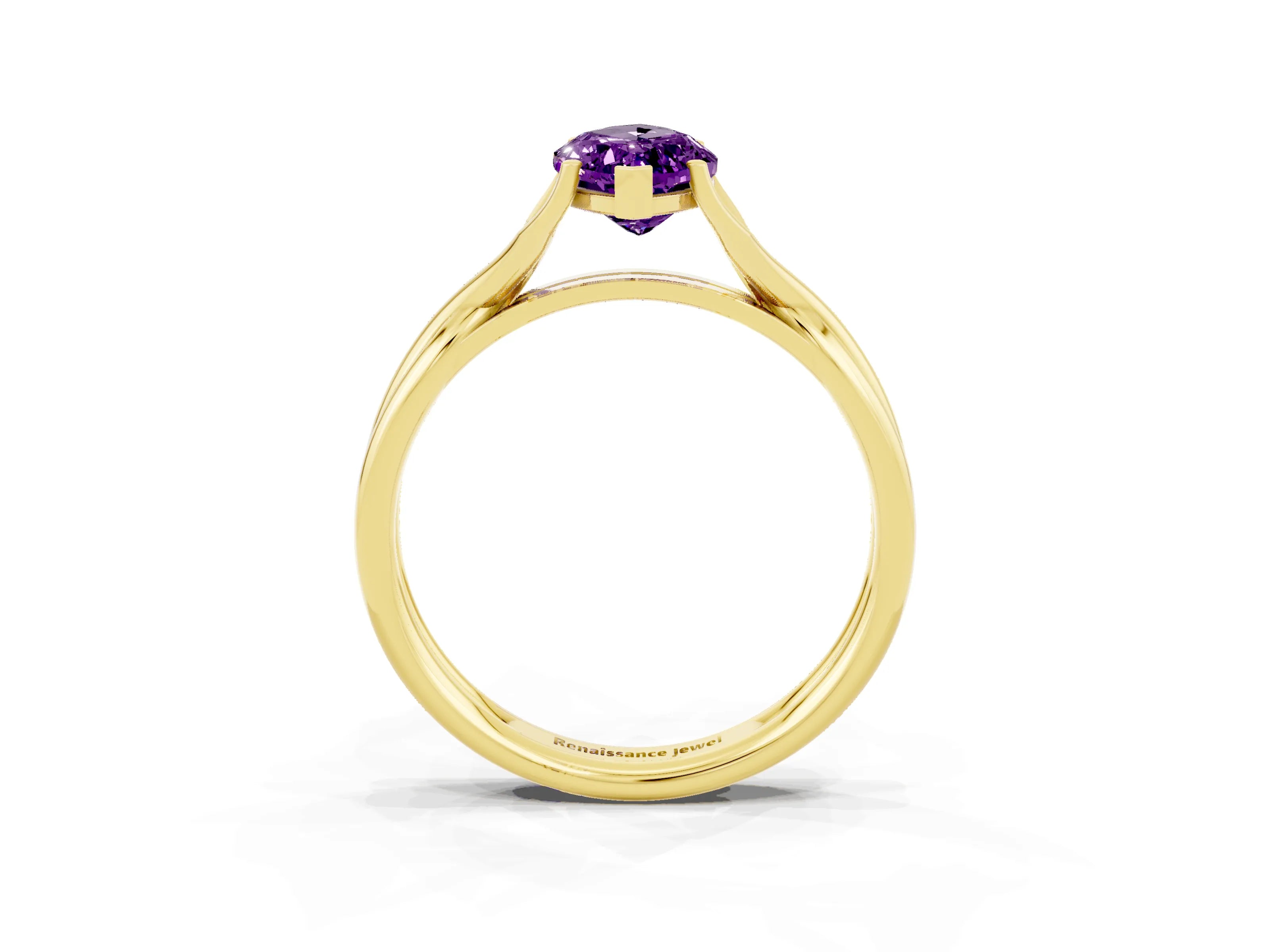 Yellow gold Marquise Cut Amethyst Solitaire Twist Band Prong Setting Ring_63