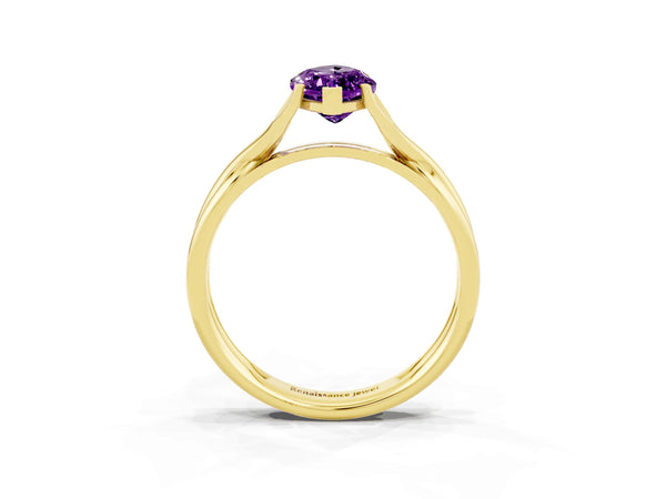 Yellow gold Marquise Cut Amethyst Solitaire Twist Band Prong Setting Ring