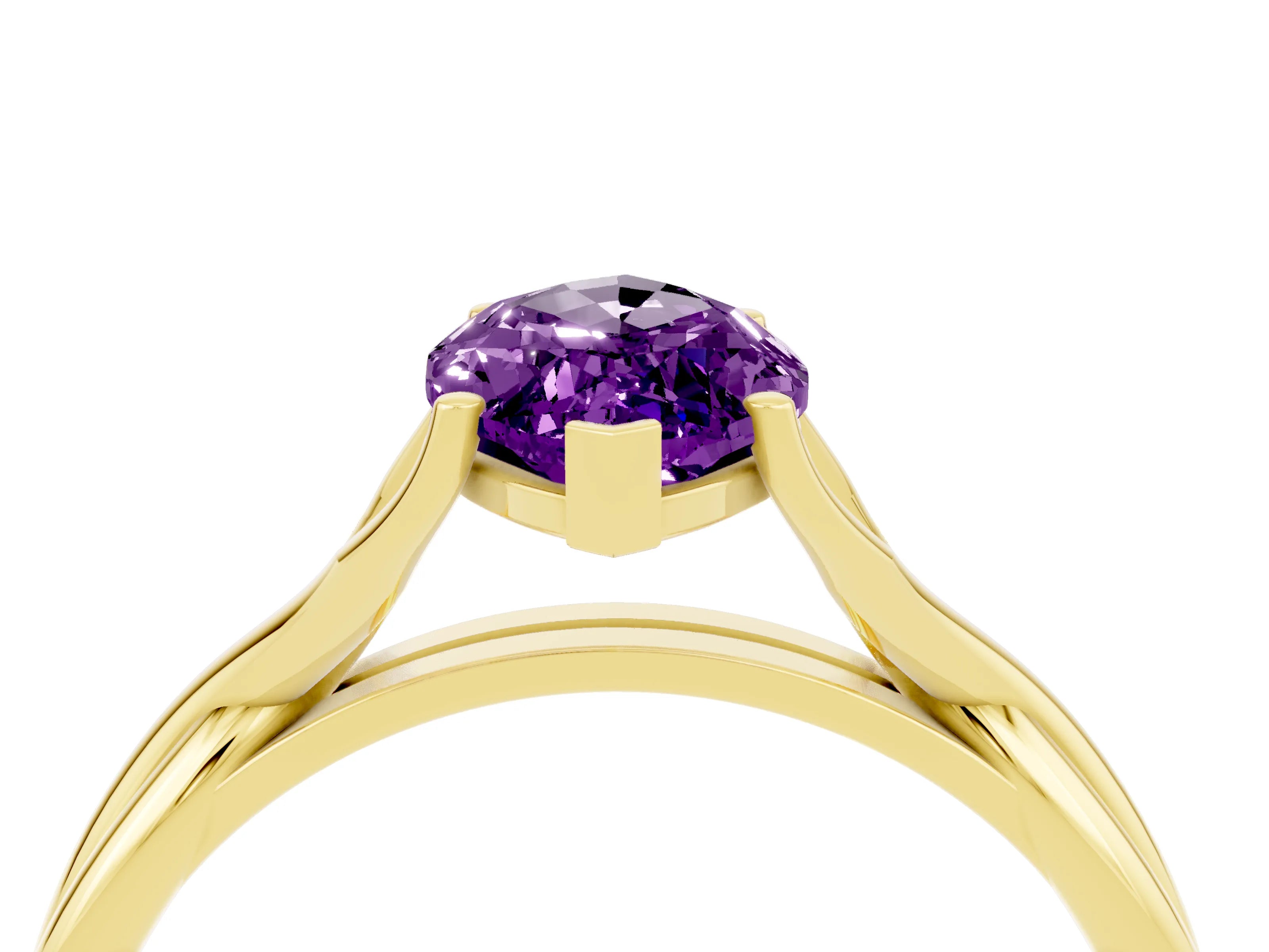 Yellow gold Marquise Cut Amethyst Solitaire Twist Band Prong Setting Ring_64