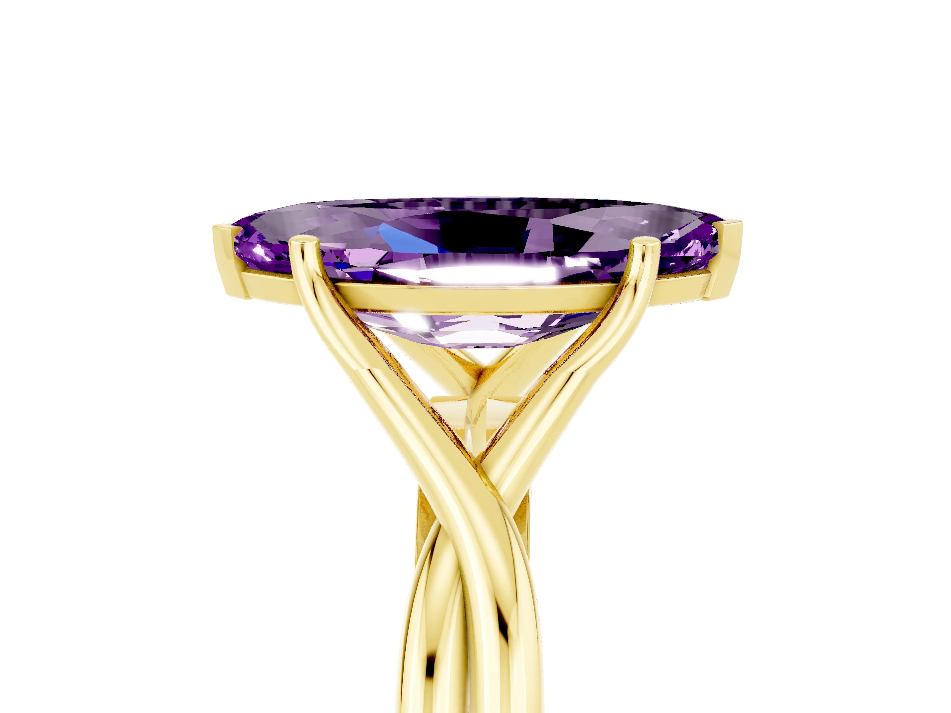 Yellow gold Marquise Cut Amethyst Solitaire Twist Band Prong Setting Ring_65