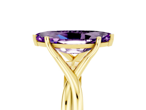 Yellow gold Marquise Cut Amethyst Solitaire Twist Band Prong Setting Ring_65