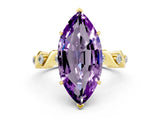 Yellow gold Marquise Cut Amethyst Solitaire Twisted Band with Round  Accents and Prong Setting_12