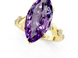 Yellow gold Marquise Cut Amethyst Solitaire Twisted Band with Round  Accents and Prong Setting_13