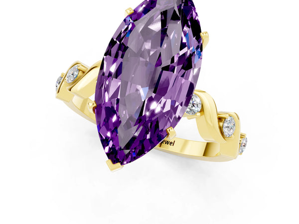 Yellow gold Marquise Cut Amethyst Solitaire Twisted Band with Round  Accents and Prong Setting