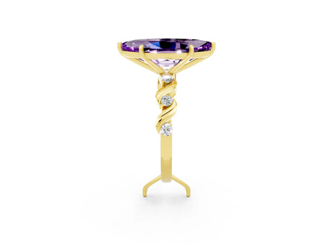 Yellow gold Marquise Cut Amethyst Solitaire Twisted Band with Round  Accents and Prong Setting_14