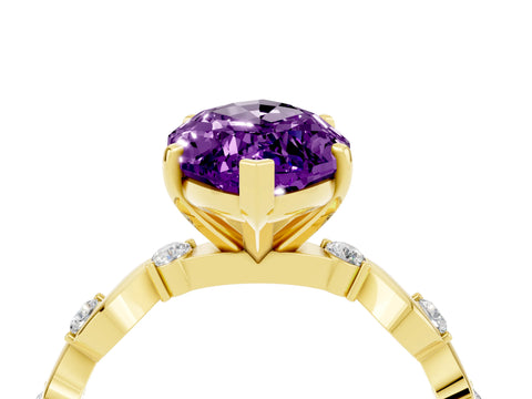 Yellow gold Marquise Cut Amethyst Solitaire Twisted Band with Round  Accents and Prong Setting_16