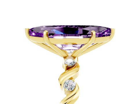 Yellow gold Marquise Cut Amethyst Solitaire Twisted Band with Round  Accents and Prong Setting_17