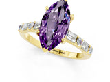 Yellow gold Marquise Cut Amethyst Solitaire with Side Baguettes and Channel Set Band_1