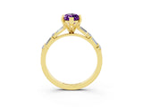 Yellow gold Marquise Cut Amethyst Solitaire with Side Baguettes and Channel Set Band_3