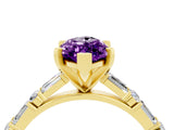 Yellow gold Marquise Cut Amethyst Solitaire with Side Baguettes and Channel Set Band_4