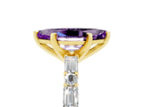 Yellow gold Marquise Cut Amethyst Solitaire with Side Baguettes and Channel Set Band_5