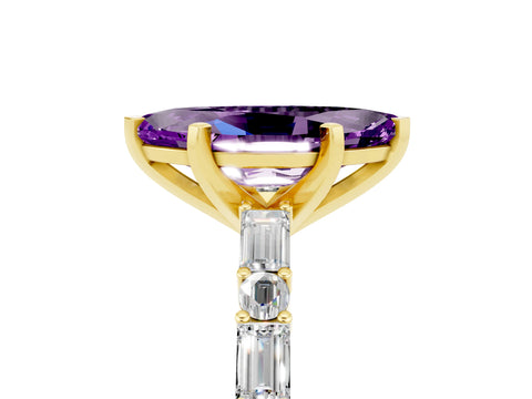Yellow gold Marquise Cut Amethyst Solitaire with Side Baguettes and Channel Set Band_5