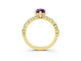 Yellow gold Marquise Cut Amethyst Solitaire with Side Stones, Pave Band, Four-Prong Setting_27