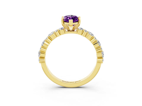 Yellow gold Marquise Cut Amethyst Solitaire with Side Stones, Pave Band, Four-Prong Setting_27
