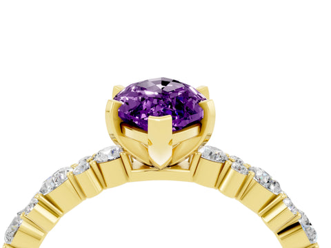 Yellow gold Marquise Cut Amethyst Solitaire with Side Stones, Pave Band, Four-Prong Setting_28