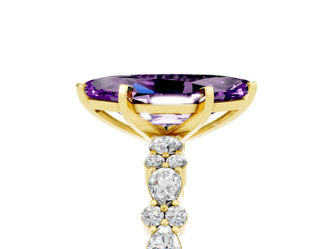 Yellow gold Marquise Cut Amethyst Solitaire with Side Stones, Pave Band, Four-Prong Setting_29
