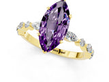 Yellow gold Marquise Cut Amethyst Solitaire with Side Stones on a Pavé Band and Four-Prong Setting_1