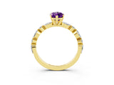 Yellow gold Marquise Cut Amethyst Solitaire with Side Stones on a Pavé Band and Four-Prong Setting_3