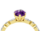 Yellow gold Marquise Cut Amethyst Solitaire with Side Stones on a Pavé Band and Four-Prong Setting_4
