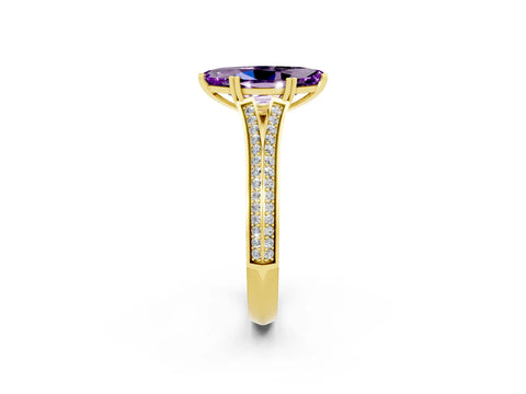 Yellow gold Marquise Cut Amethyst Split Shank Engagement Ring with Pavé Band_2
