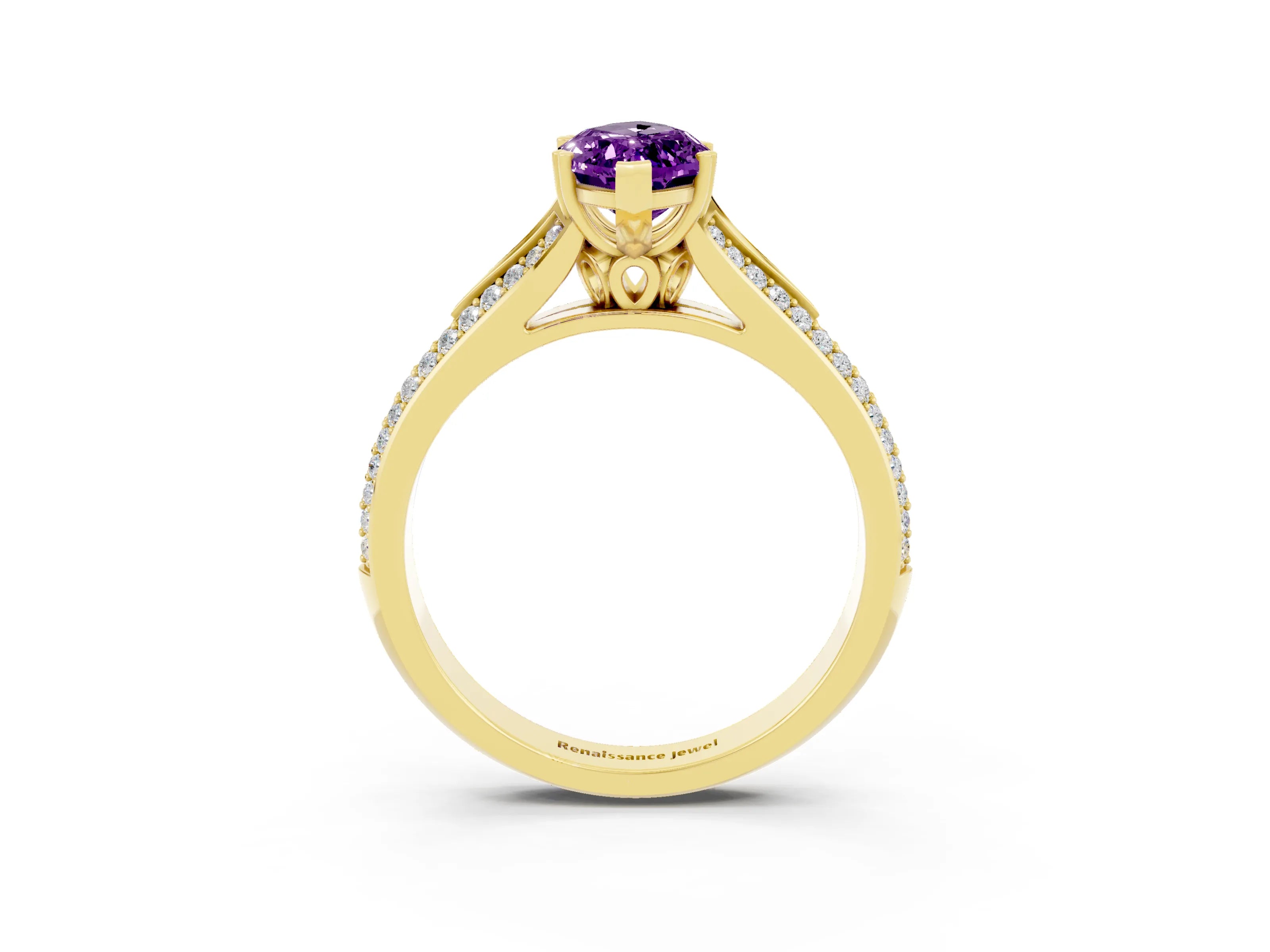 Yellow gold Marquise Cut Amethyst Split Shank Engagement Ring with Pavé Band_3