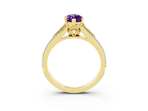 Yellow gold Marquise Cut Amethyst Split Shank Engagement Ring with Pavé Band_3