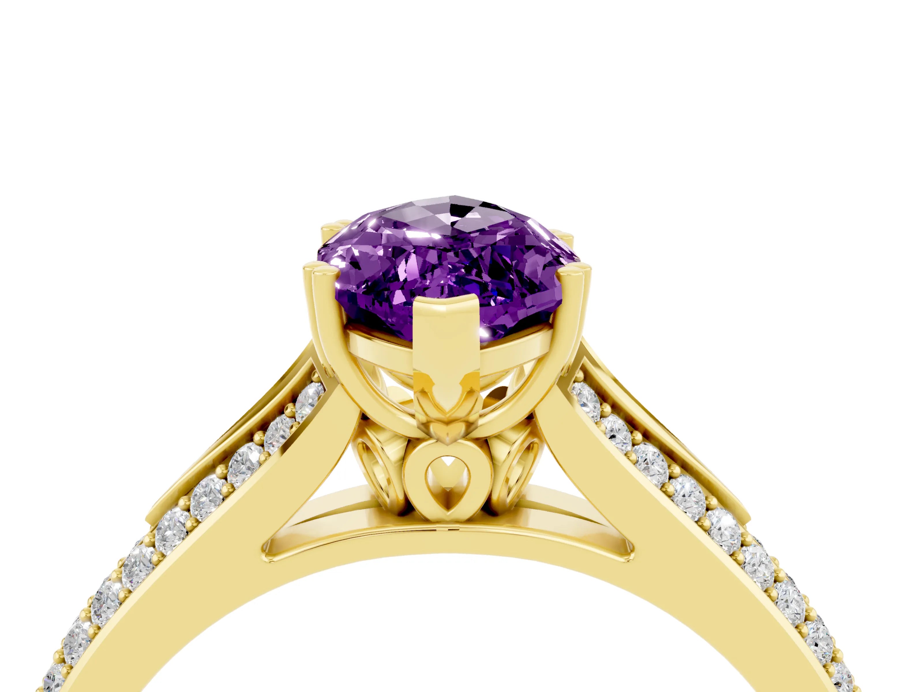 Yellow gold Marquise Cut Amethyst Split Shank Engagement Ring with Pavé Band_4