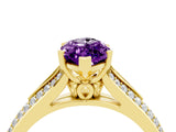 Yellow gold Marquise Cut Amethyst Split Shank Engagement Ring with Pavé Band_4