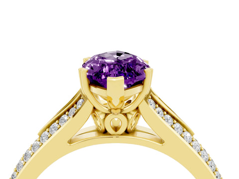 Yellow gold Marquise Cut Amethyst Split Shank Engagement Ring with Pavé Band_4