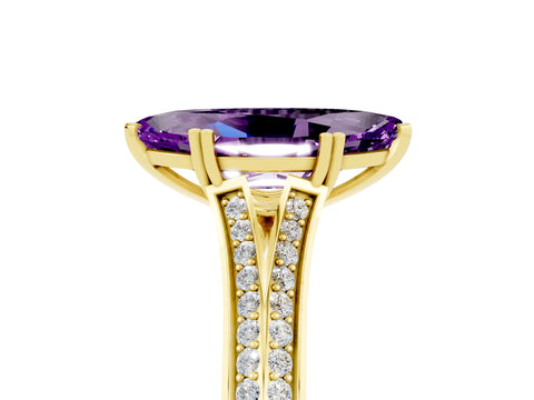 Yellow gold Marquise Cut Amethyst Split Shank Engagement Ring with Pavé Band_5