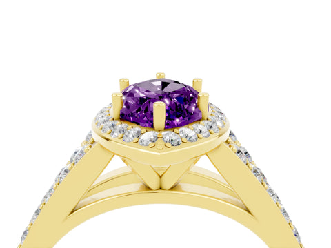Yellow gold Marquise Cut Amethyst Split Shank Halo Ring with Four-Prong Setting_16