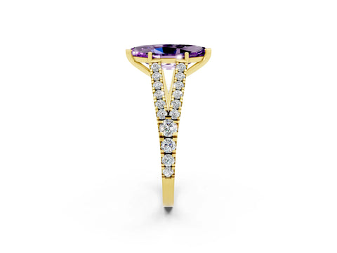 Yellow gold Marquise Cut Amethyst Split Shank Pavé Engagement Ring with Four-Prong Setting_14